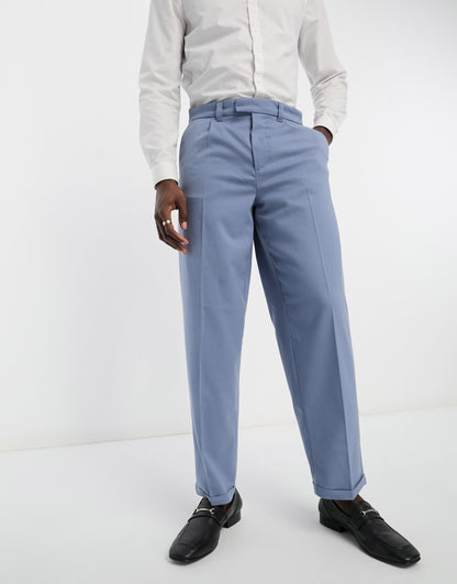 New Look relaxed pleat front trousers in blue