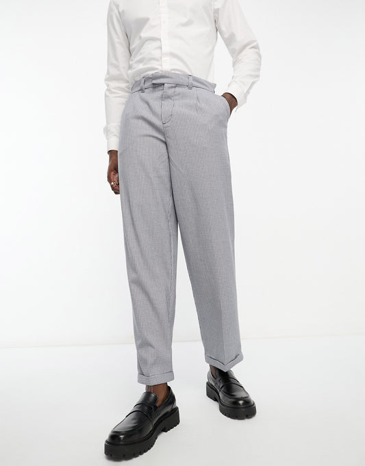 New Look relaxed pleat smart trousers in blue check