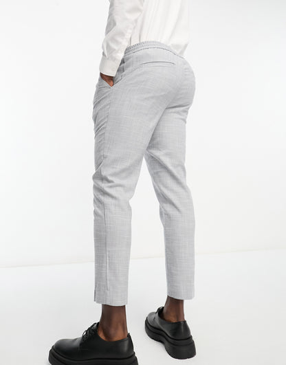 New Look pull on slim cropped trousers in grey texture