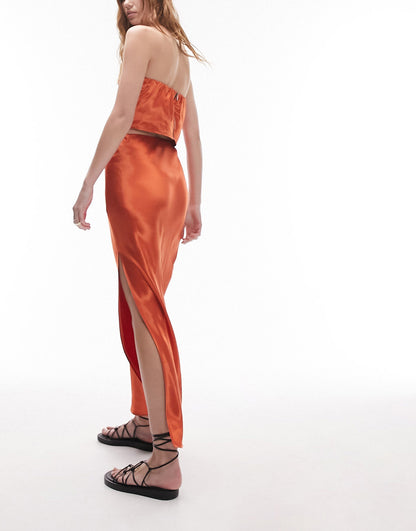 Topshop co-ord floor length bias side split skirt in burnt orange