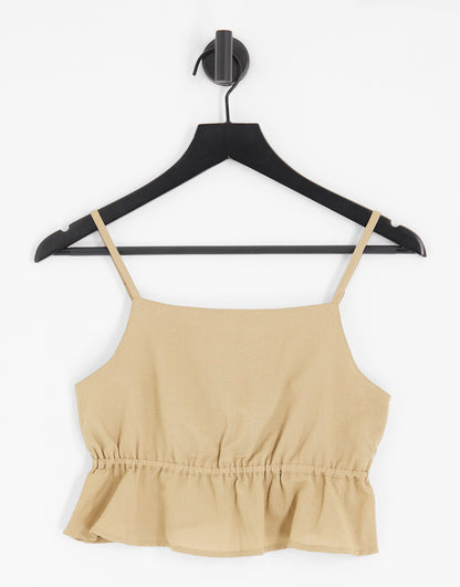 ONLY linen blend open back crop top in mushroom