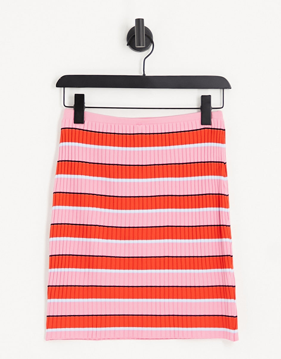 ONLY mini bodycon skirt co-ord in pink and red stripe