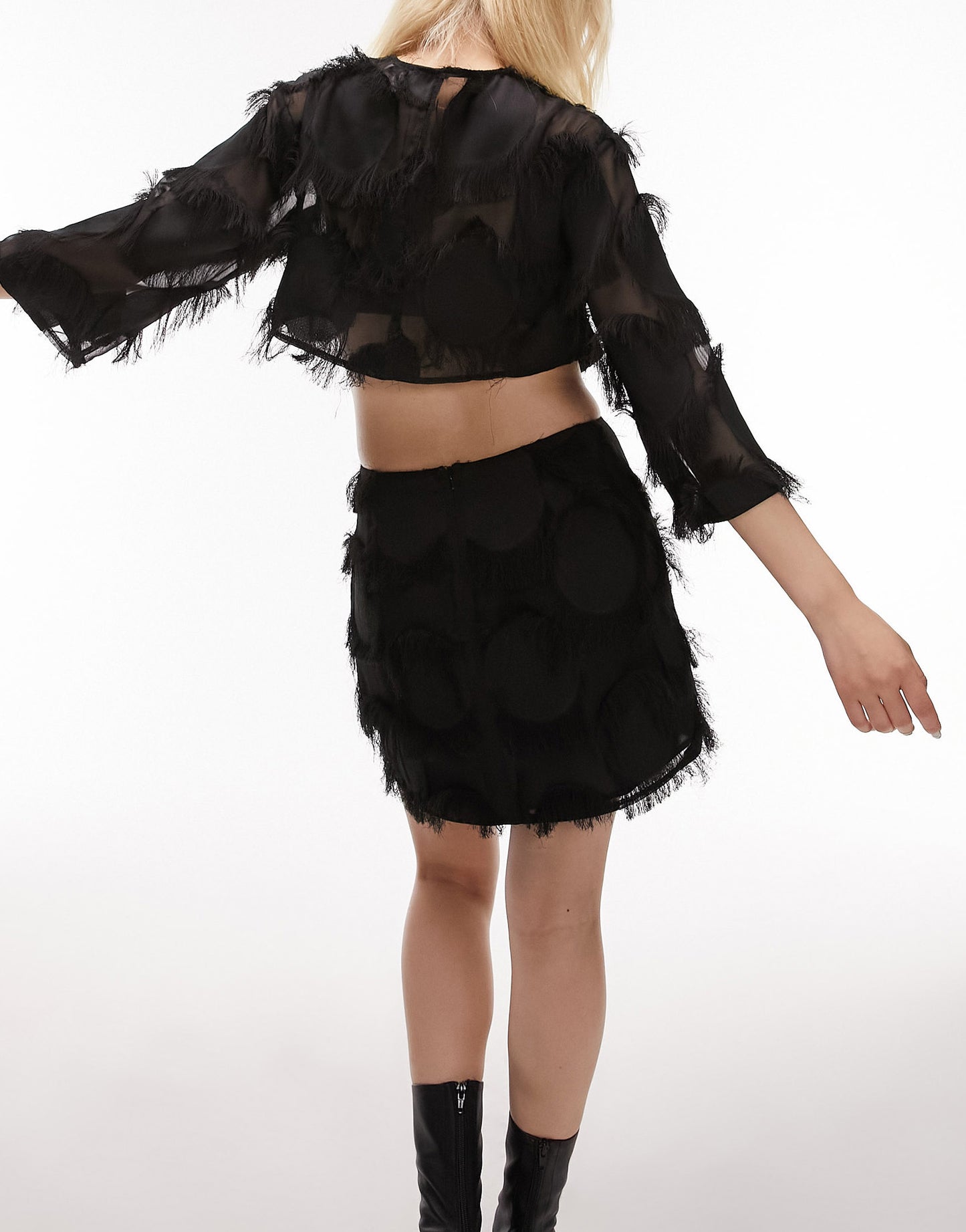 Topshop Petite co-ord fluffy circle crop in black