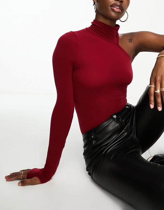 Commando one shoulder turtleneck bodysuit in red