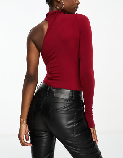 Commando one shoulder turtleneck bodysuit in red