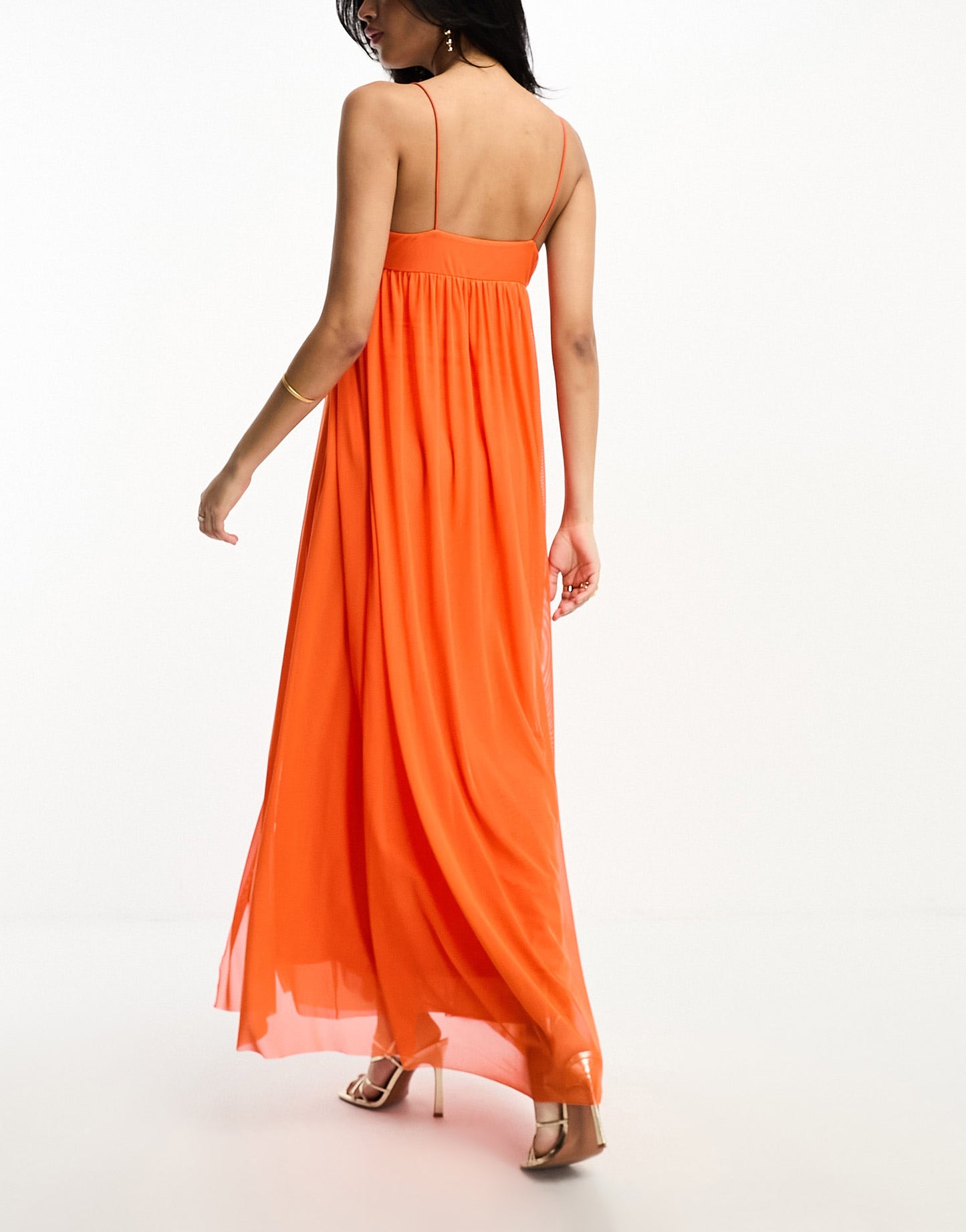 ASOS DESIGN cami mesh overlay skater maxi dress in orange