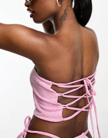 ASOS DESIGN co-ord bandeau top in pink glitter