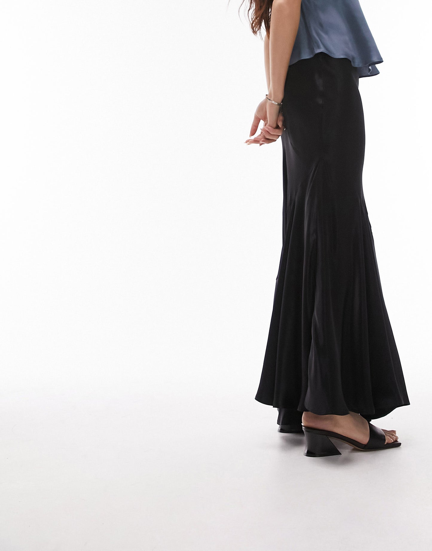 Topshop seamed detail maxi skirt in black