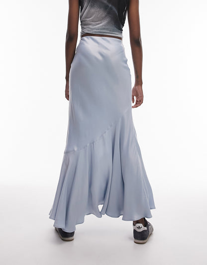 Topshop Tall seamed detail maxi skirt in light blue