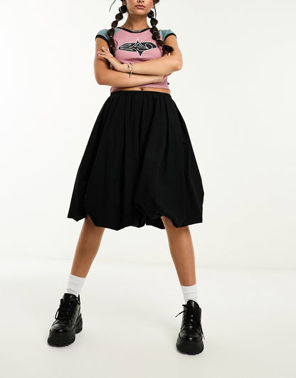 COLLUSION puff ball midi skirt in black