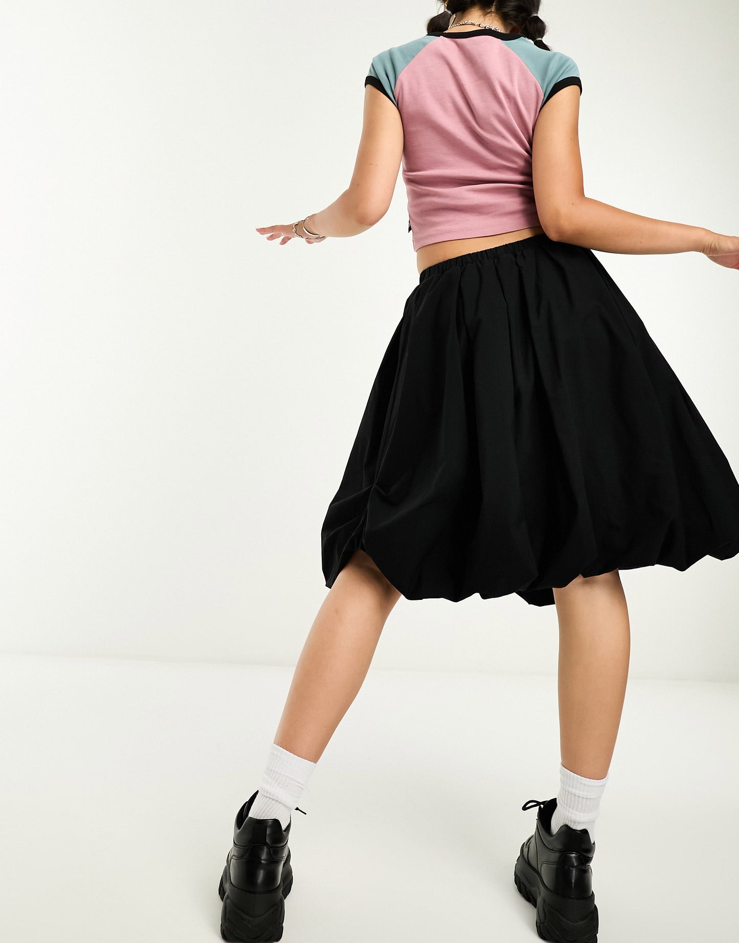 COLLUSION puff ball midi skirt in black