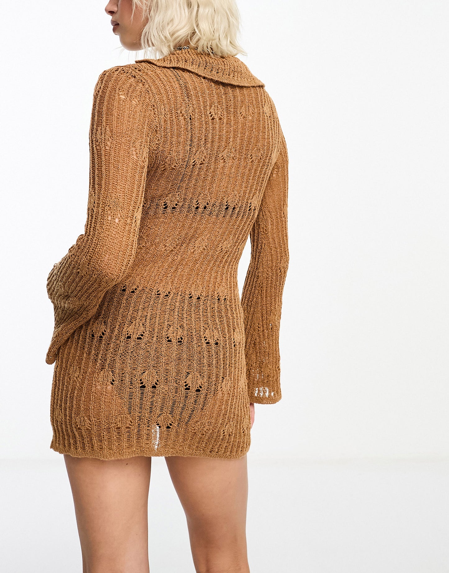 COLLUSION knitted open stitch cardigan in burnt rust