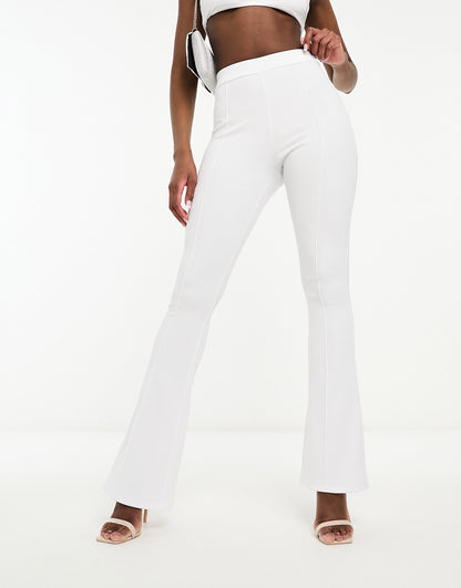 ASOS DESIGN ottoman rib kick flare trouser in white