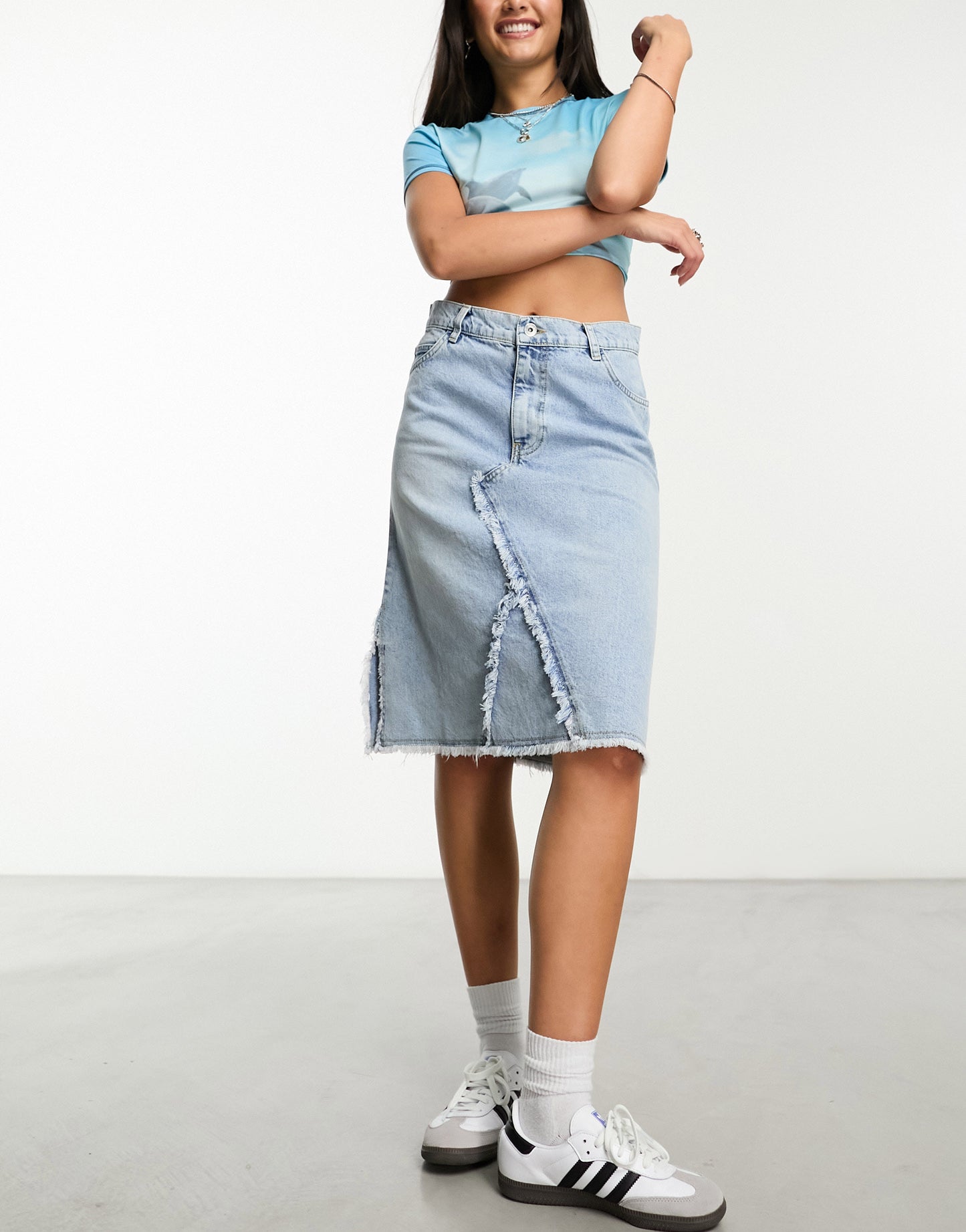 COLLUSION Y2K denim midi skirt in vintage blue