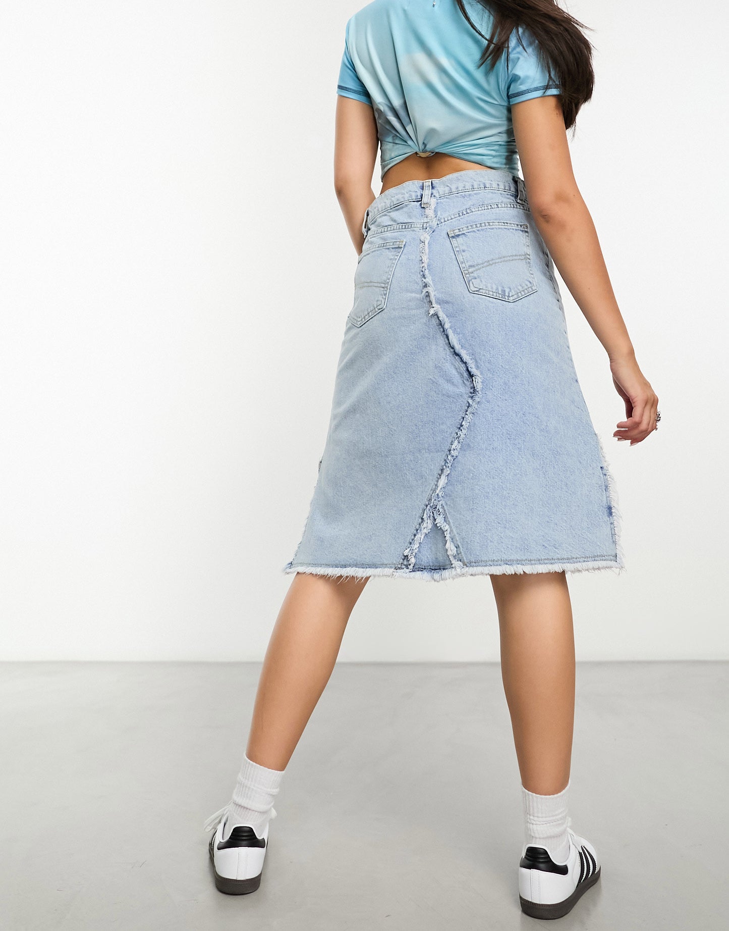 COLLUSION Y2K denim midi skirt in vintage blue