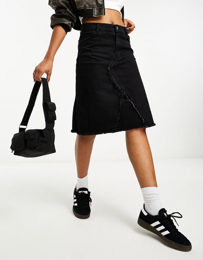 COLLUSION Y2K denim midi skirt in black