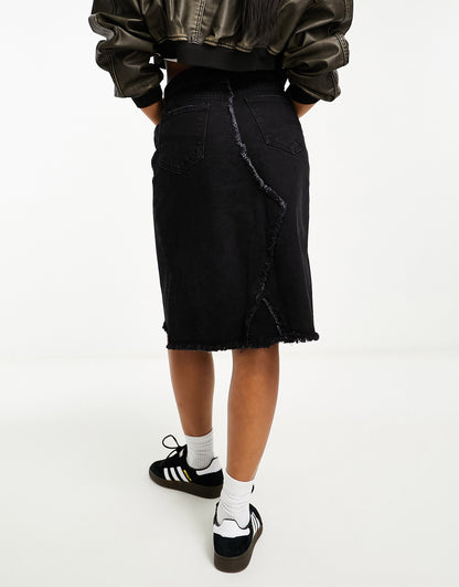 COLLUSION Y2K denim midi skirt in black