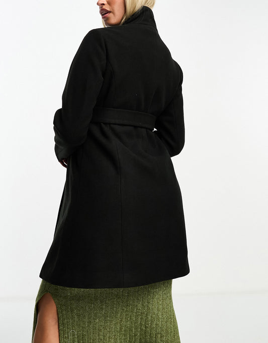 Mamalicious Maternity wrap front coat in black