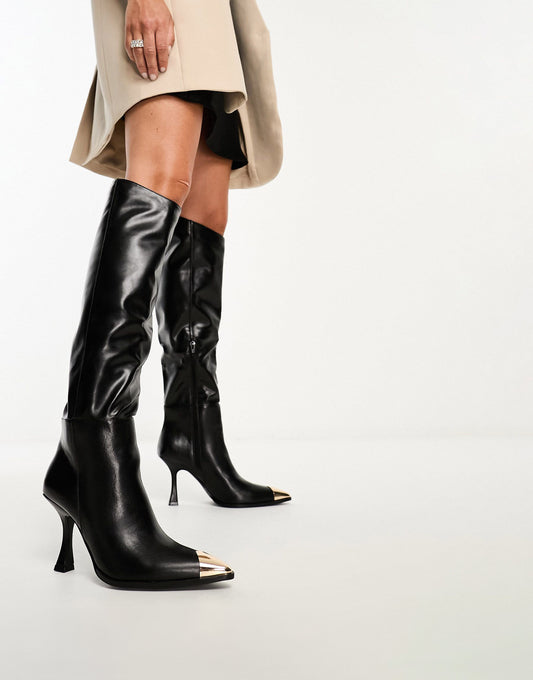 Simmi London Wide Fit Tyrese over the knee toe cap heeled boots in black