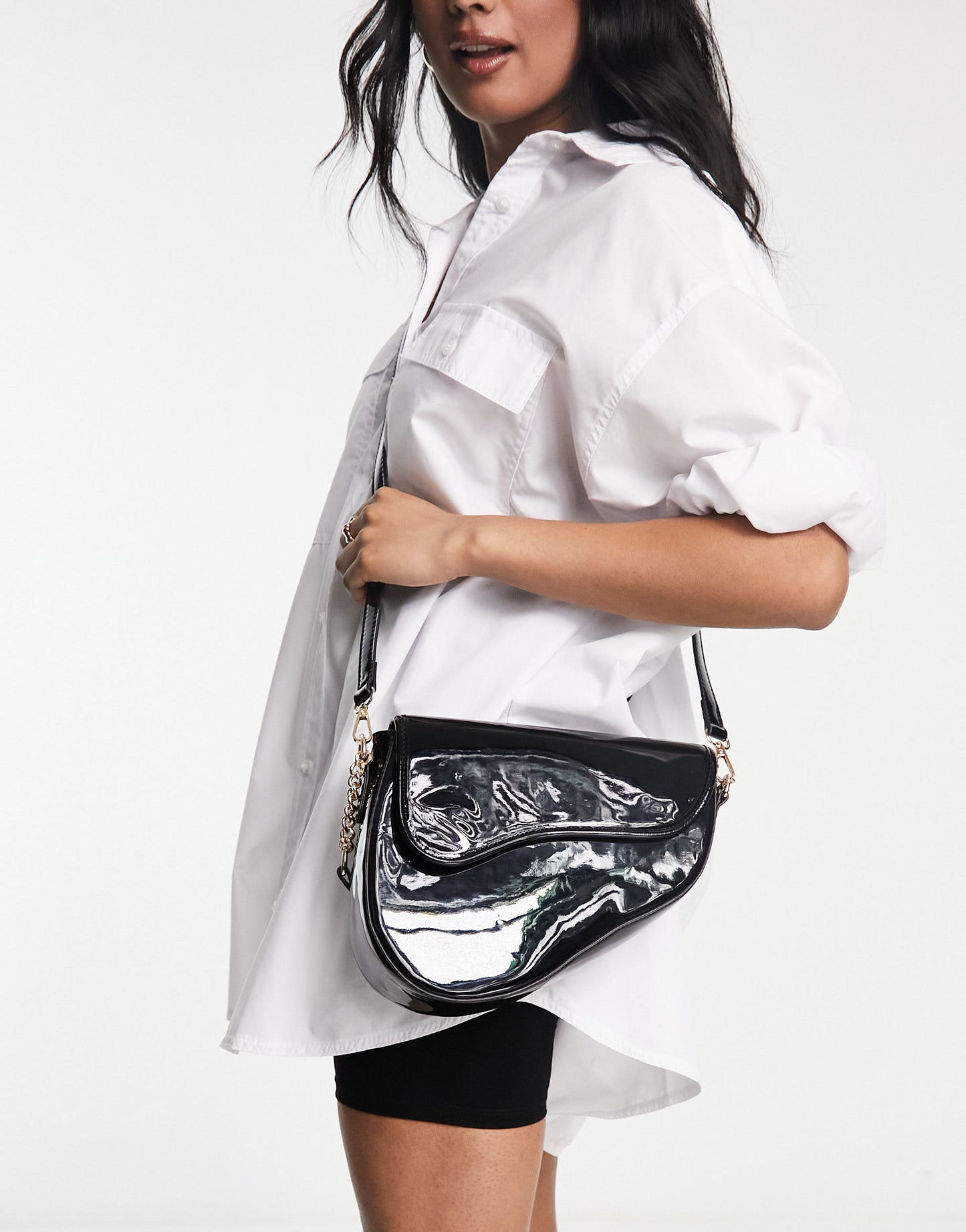 Public Desire The Fox shoulder bag in black patent