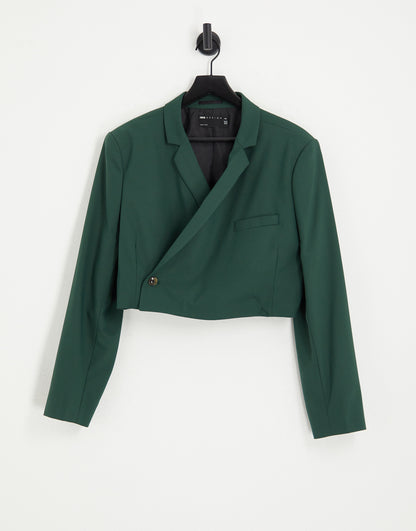 ASOS DESIGN deep wrap suit jacket with half lapel in green