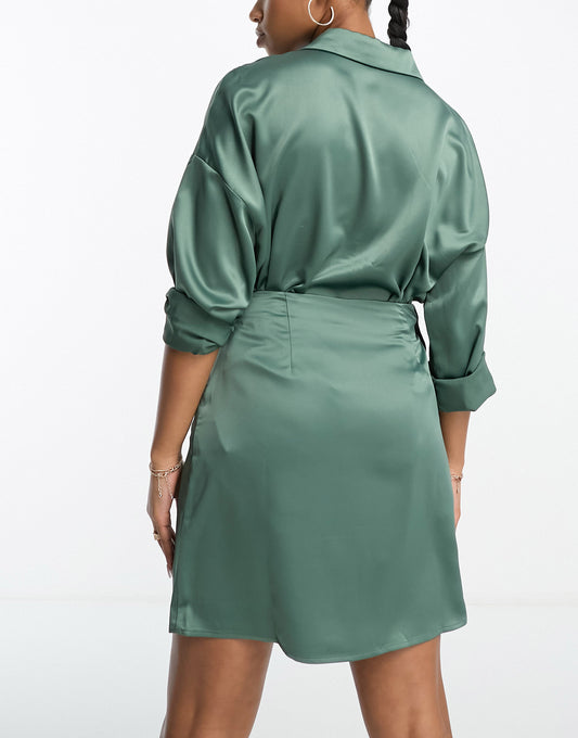 Vero Moda satin mini skirt co-ord in green