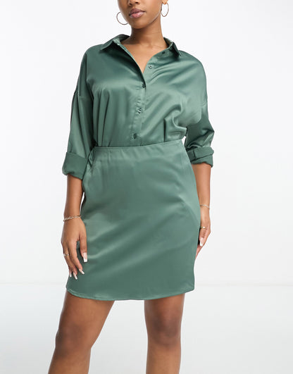 Vero Moda satin mini skirt co-ord in green