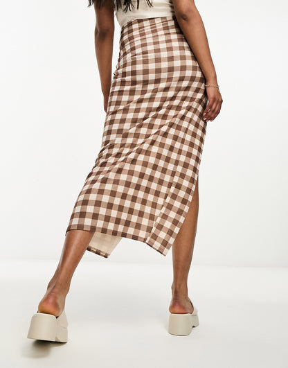 ASOS DESIGN textured twist detail midi sarong in gingham