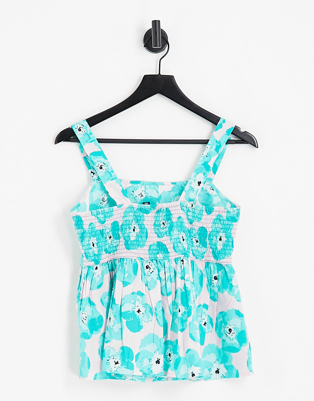 Pieces frill cami top in pink & blue floral