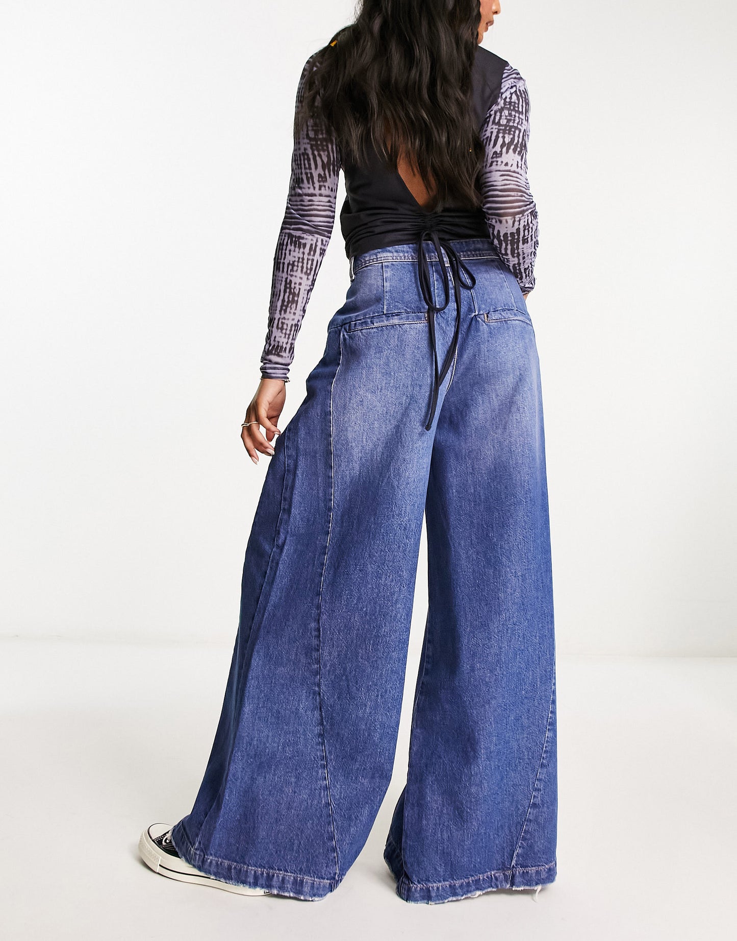 Free People equinox low waist wide leg jeans in mid wash blue