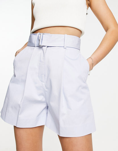 & Other Stories high waisted shorts with belt in blue