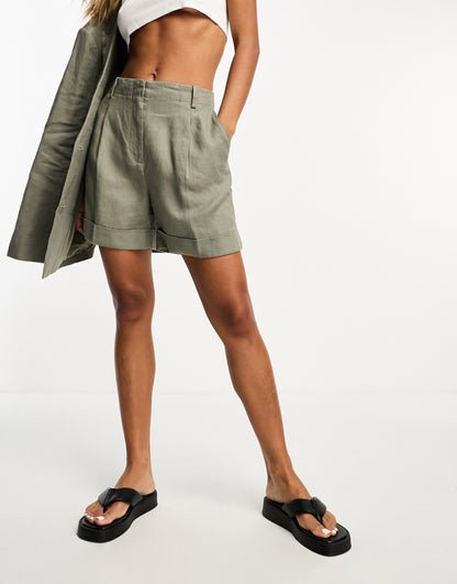 & Other Stories co-ord linen shorts in khaki