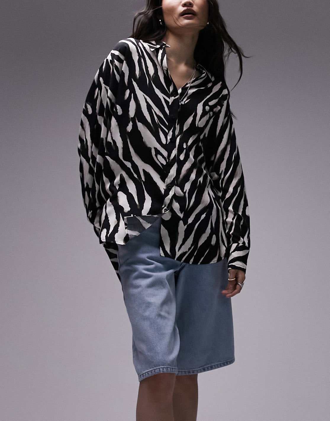 Topshop oversized zebra printed shirt in monochrome