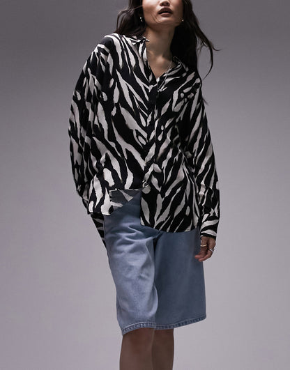 Topshop oversized zebra printed shirt in monochrome