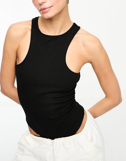 COLLUSION open back bodysuit in black