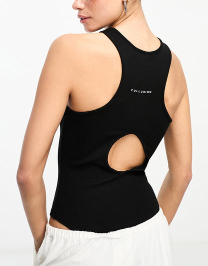 COLLUSION open back bodysuit in black