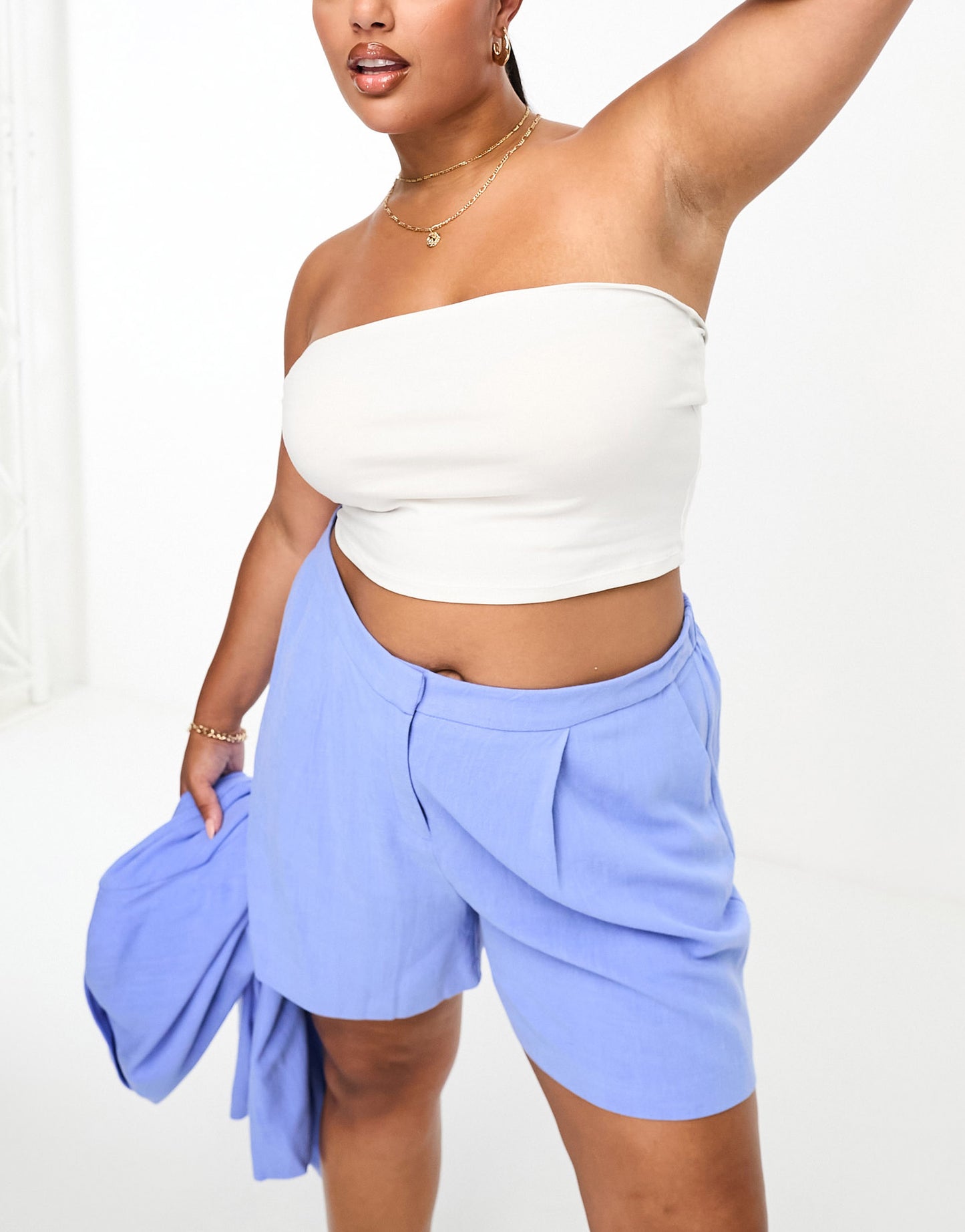 Simply Be tailored linen shorts in  blue