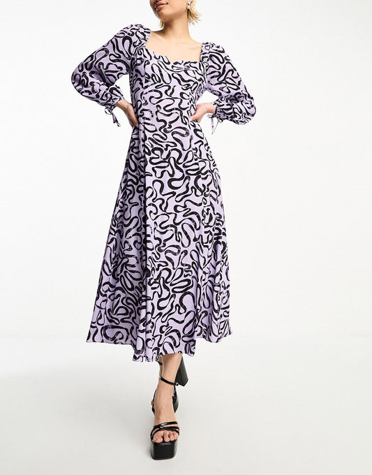 Whistles Georgie ribbon print maxi dress in purple