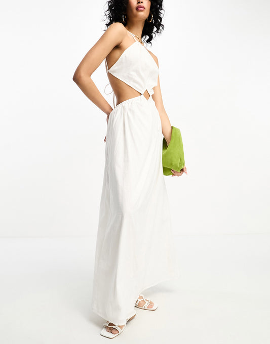 NA-KD x Chloe Schuterman low back beach maxi dress in white