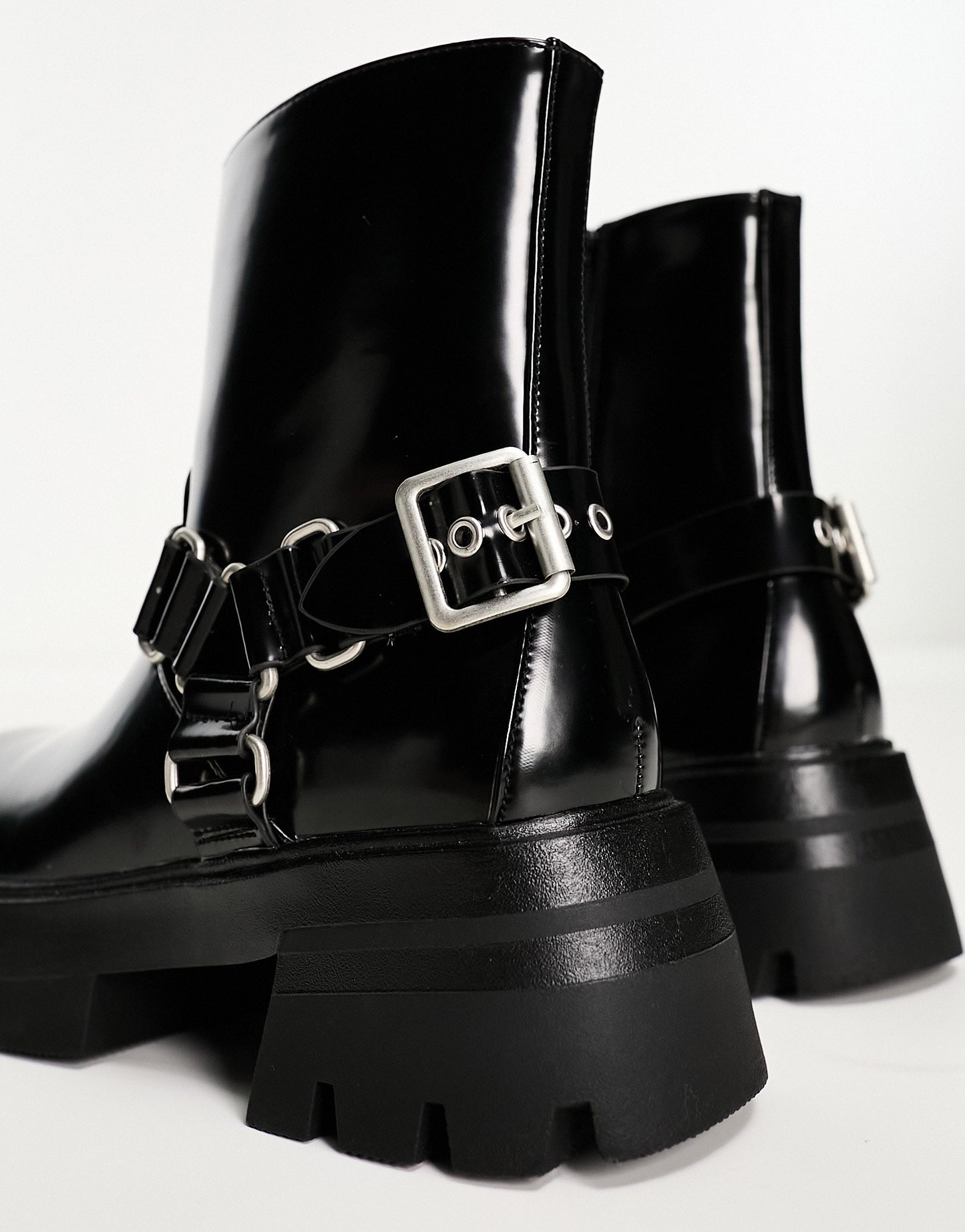 Public Desire Blizzard harness biker boots in black