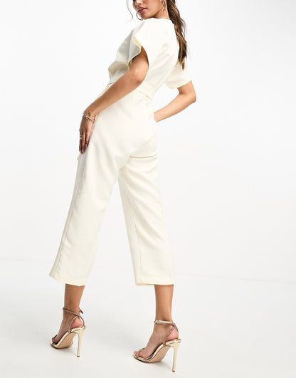 Closet London tie waist kimono jumpsuit in ivory