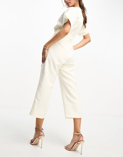 Closet London tie waist kimono jumpsuit in ivory