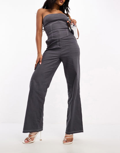 Kaiia denim cargo trousers co-ord in slate grey