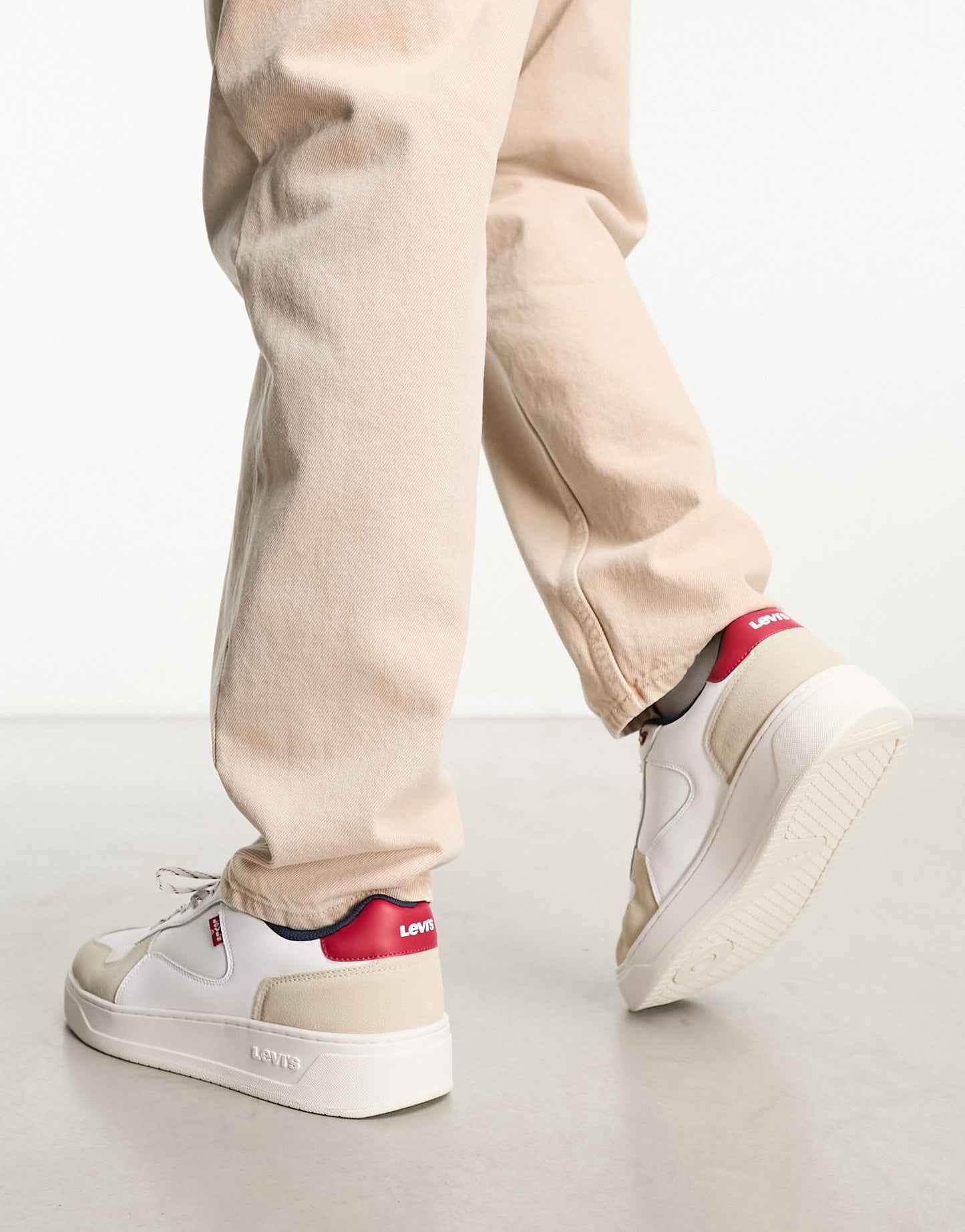 Levi's Glide leather trainer in cream suede mix with red tab logo