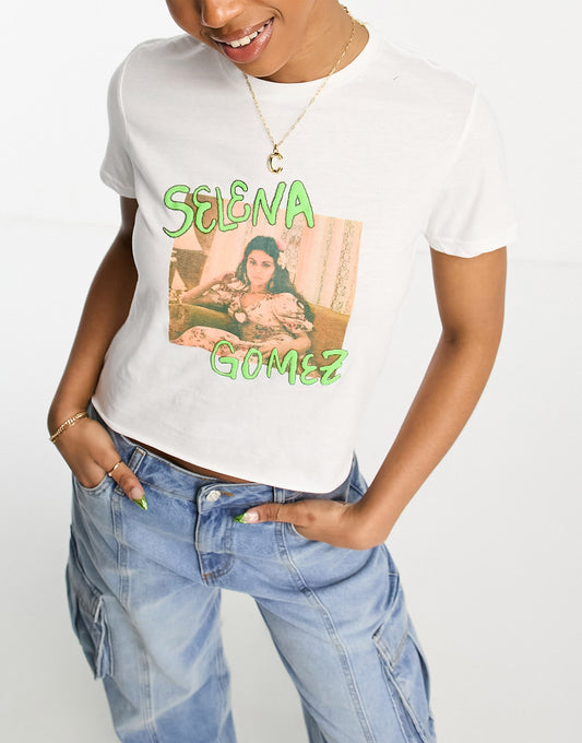 ASOS DESIGN baby tee with selena gomez license graphic in white