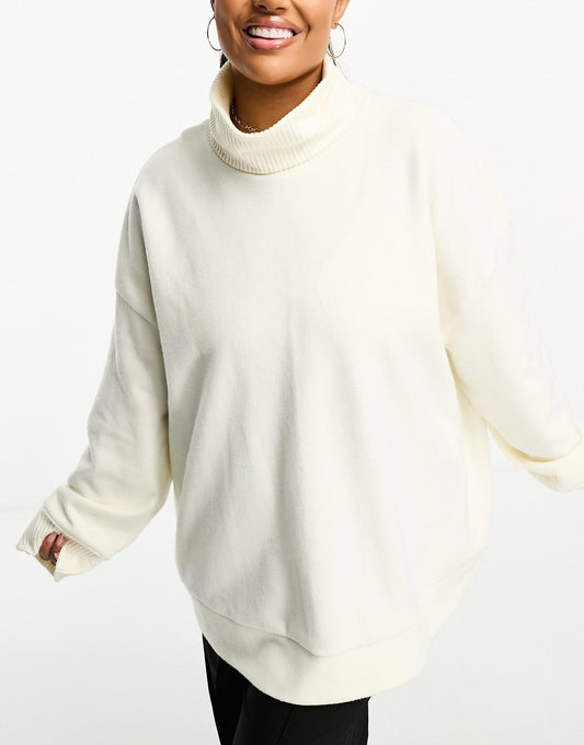 ASOS DESIGN Curve super soft long line roll neck in winter white