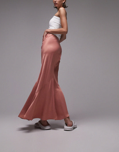 Topshop Petite fishtail midi skirt in rose