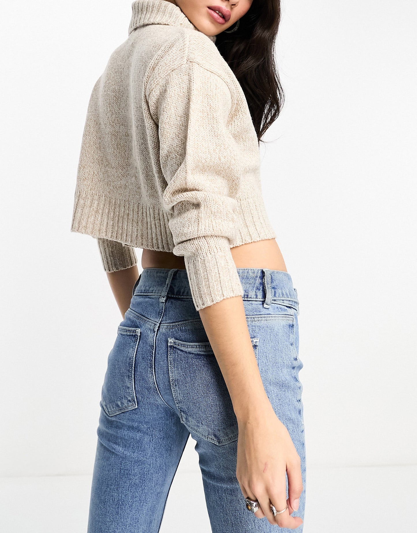 Brave Soul high neck cropped jumper in biscuit