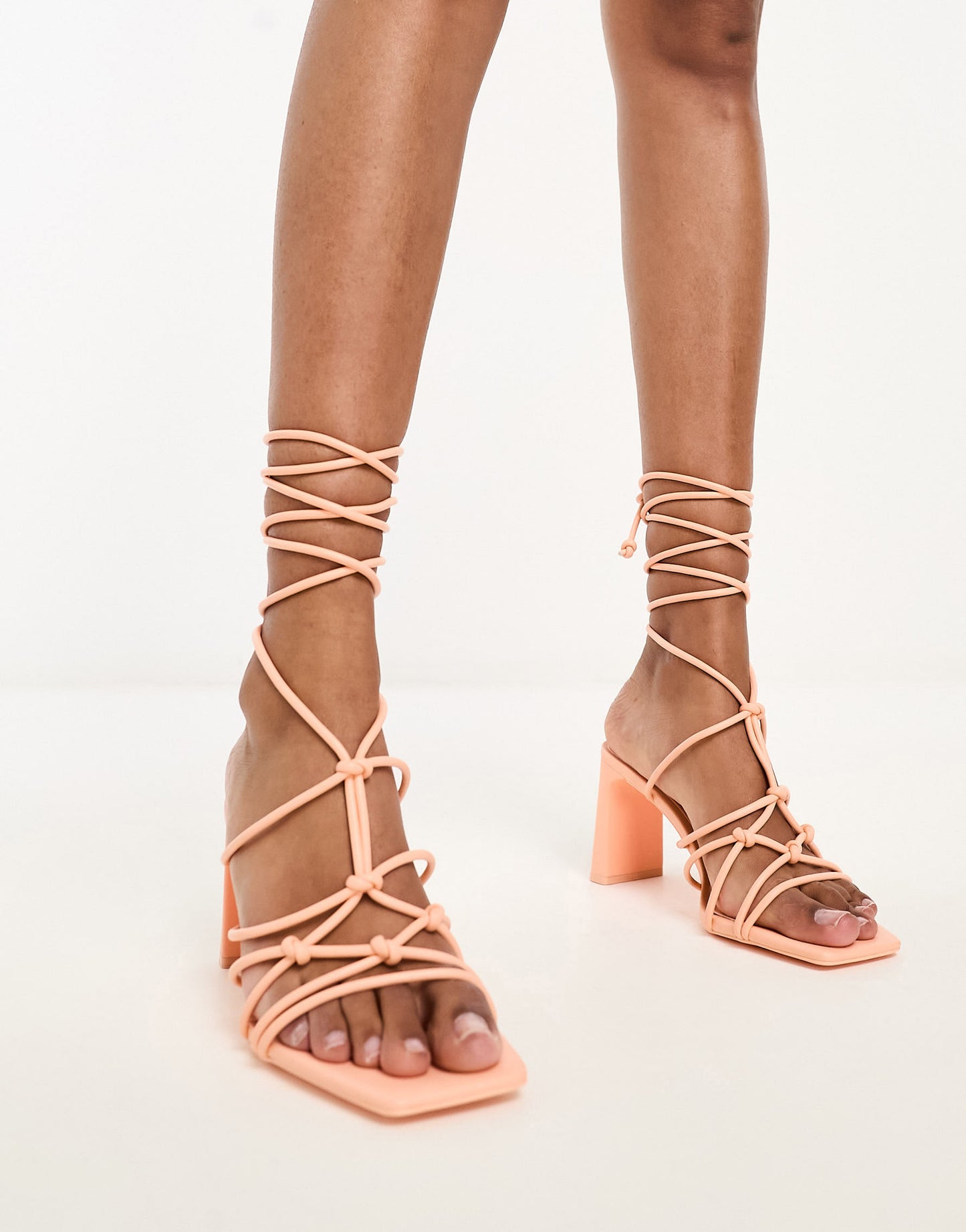 Stradivarius knot front strappy heeled sandal in orange