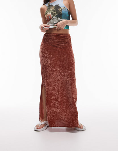 Topshop velvet jersey maxi skirt in rose